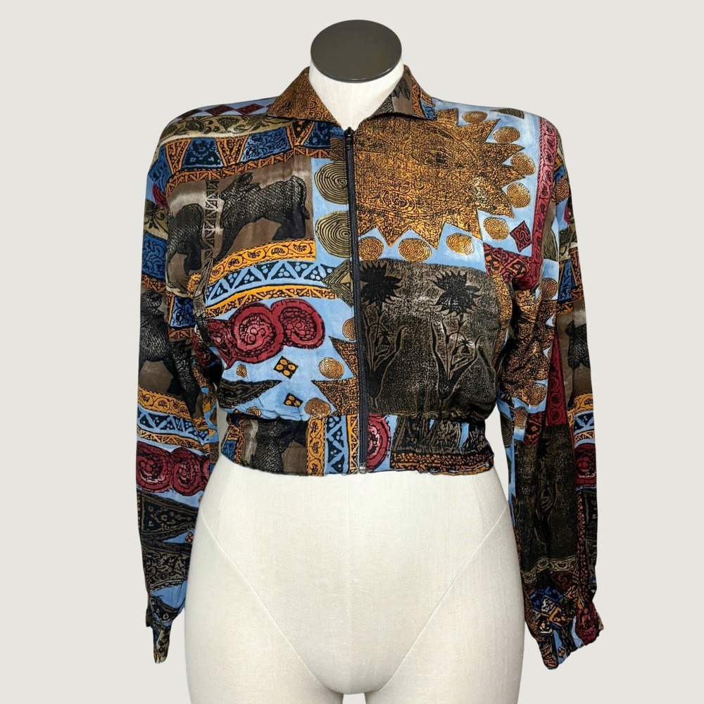Platinum Dorothy Schoelen Women Jacket P Multicolor Vtg Cropped Boho Art to Wear